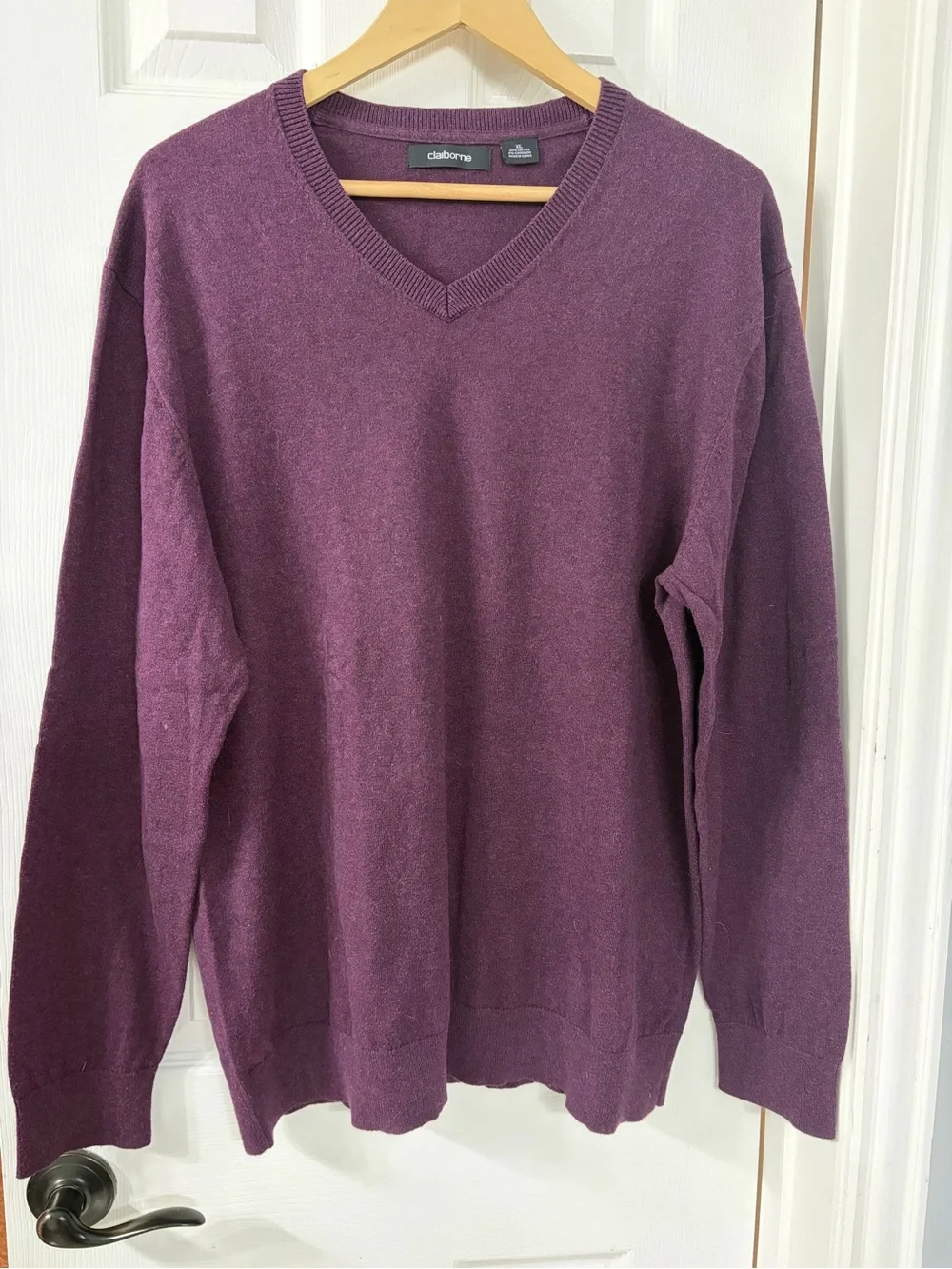Claiborne Men's V-Neck Sweater in Deep Plum